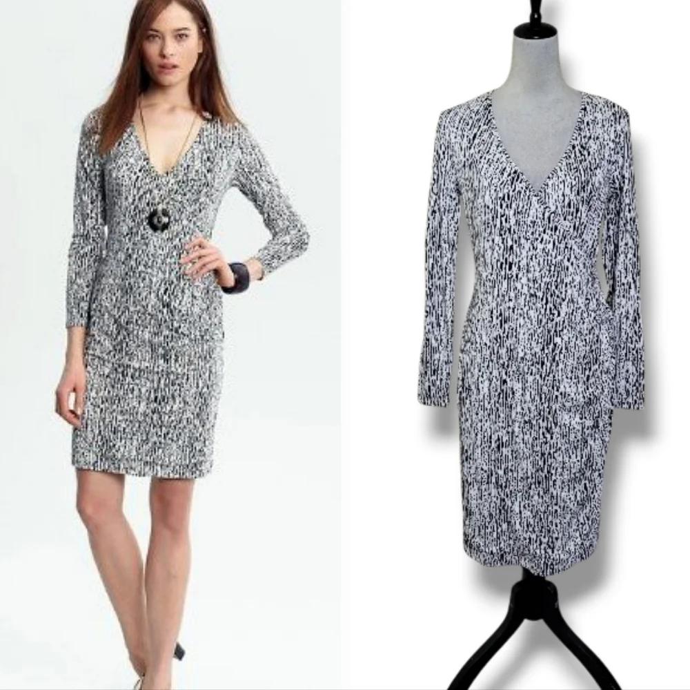 Banana Republic Black & White Faux Wrap Dress Size Medium - Picture 2 of 10